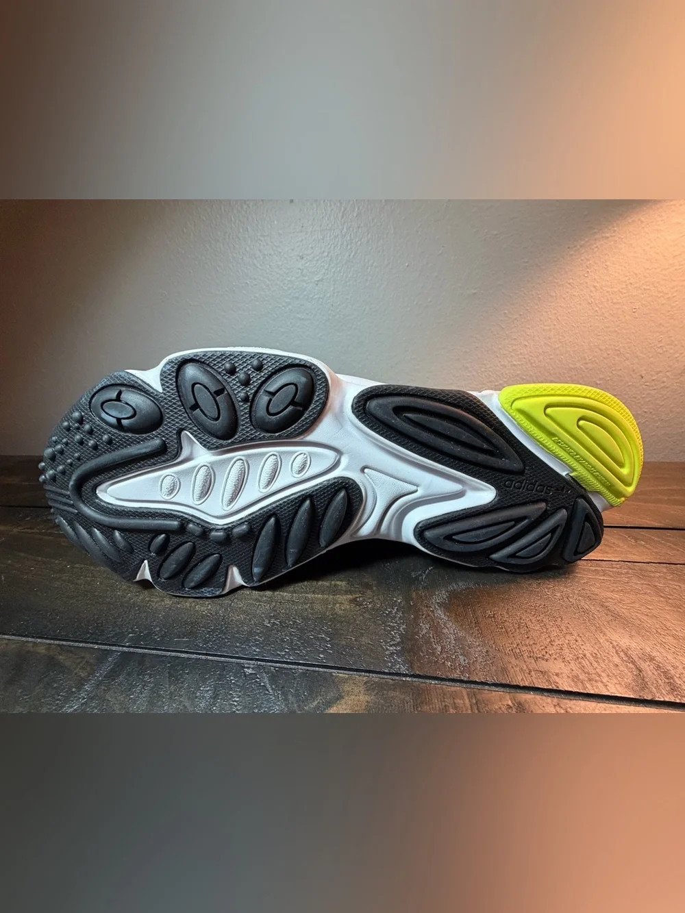 Men’s Adidas White, Blue & Neon Yellow Athletic Sneakers